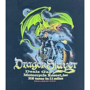 Deals Gap Motorcycle Resort Dragon Slayer Black Graphic T Shirt Mens Size 2XL